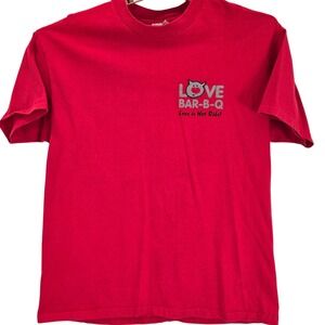 Love BBQ T Shirt Hanes Beefy T Adult XL Red Graphic Tee Love is Hot Ribs Cookout